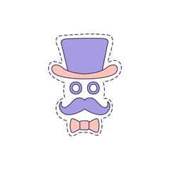 Gentlman With Moustache And Top Hat Bright Hipster Sticker