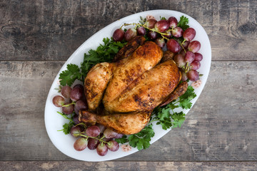 Thanksgiving turkey on rustic wooden background

