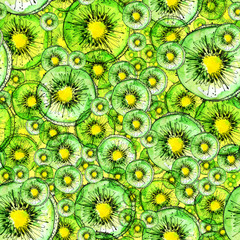 Watercolor, seamless, vintage pattern - from kiwi fruit. Picture made in a manual schedule, dominated the green, well polhodit background, packaging material and other design