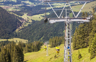 View from a Cable Car on the Way to the Hochgrat; Summit Cross Nagelfluhkette, Allgäu, Alpen, Germany
