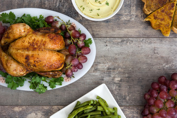 Thanksgiving turkey on rustic wooden background

