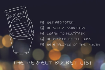 bucket list with employee's career goals, ticked off