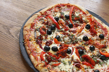 fresh baked spicy Pepperoni pizza