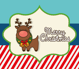 reindeer deer cartoon merry christmas decoration celebration con. Colorful and flat design. Vector illustration
