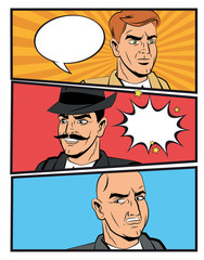 Icône de dessin animé comique pop art détective policier bulle. Conception colorée. Illustration vectorielle
