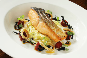 healthy plated salmon fish meal
