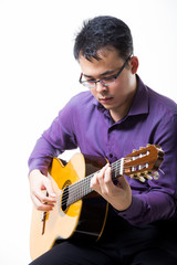 Obraz premium Acoustic guitar guitarist man classical. Classic player music pl