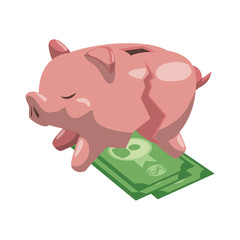 piggy bills money financial item commerce market icon. Flat and Isolated design. Vector illustration