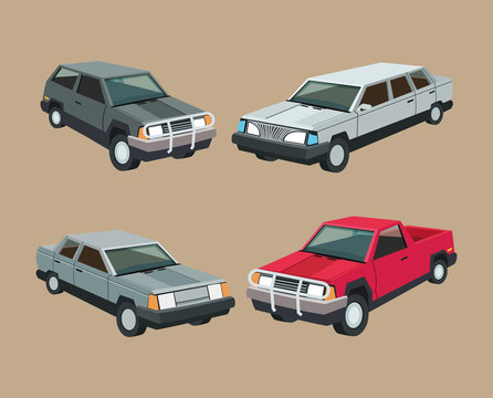 Auto garage car automobile retro cartoon icon set. Colorful design. Vector illustration