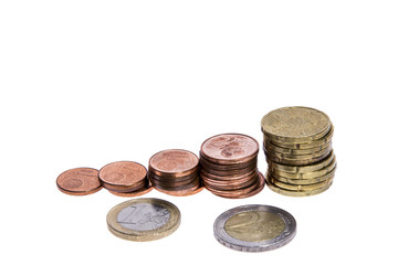 Münzen Euros freigestellt weiß freisteller mit copyspace