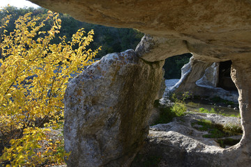 Crimea. Cave town in autumn season