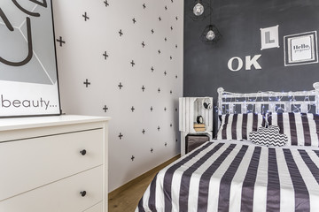 Creative style black and white bedroom