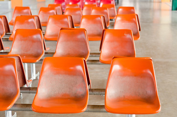 Naklejka premium Old Chair,Rows of benches in the long distance bus station. waiting for the bus.