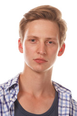 Naklejka premium Young happy looking up man close up portrait.