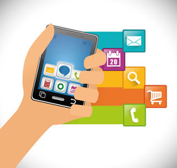 smartphone hand mobile apps application online icon set. Colorful and flat design. Vector illustration