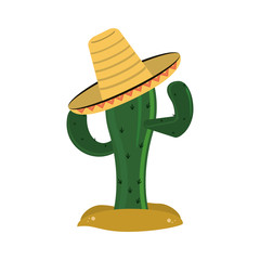 flat design cactus and sombrero icon vector illustration