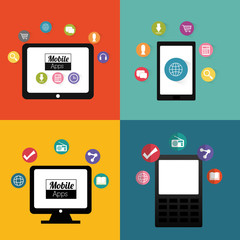 smartphone tablet computer mobile apps application online icon set. Colorful and flat design. Vector illustration