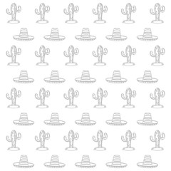 flat design cactus and sombrero pattern vector illustration