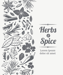 Herbs and spices decorative background