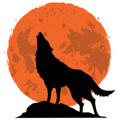 Wolf Howling at the Moon in the Midnight Vector Illustration