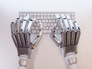 Robot typing on keyboard