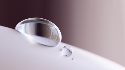 Water drop on white surface closeup 3d illustration - obrazy, fototapety, plakaty