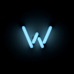 Letter w lower case blue neon alphabet collection