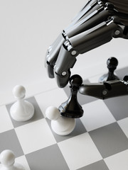 Robot Beating Chess Pawn 3d Illustration Artificial Intelligence Concept