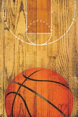 Fotobehang Vintage Basketball Hardwood Floor Background © enterlinedesign