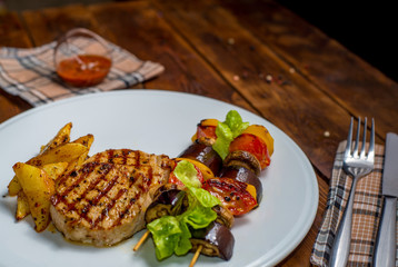 grilled meat with vegetables kebab