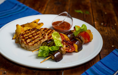 grilled meat with vegetables kebab