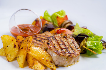 grilled meat with vegetables kebab