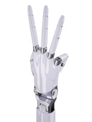 White Android Hand Victory or Number Three Counting 3d Illustration