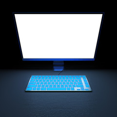 Fototapeta premium Bright empty computer display and keyboard at night 3d illustration