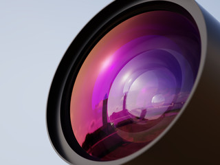 Abstract modern multicoated lens closeup 3d illustration