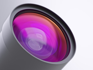 Abstract modern multicoated lens closeup 3d illustration