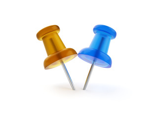 Two map pins in the same point 3d illustration