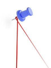 Blue pin connected to others through rope 3d illustration