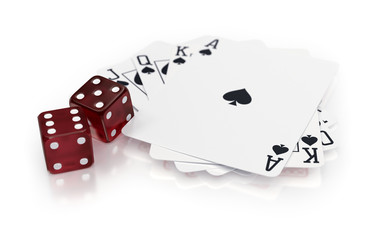 Royal flush of spades with dices