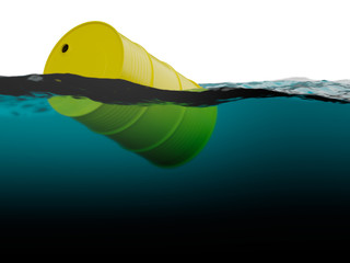 Yellow barrel floating on the waves