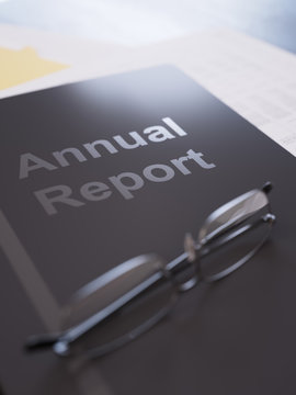 Annual report on a table close-up
