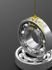 Oiling ball bearing close-up on grey background 3d illustration