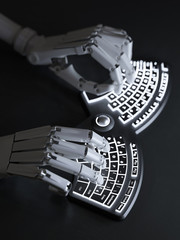 Robot typing on conceptual self-illuminated keyboard
