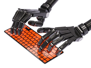 Robot typing on keyboard