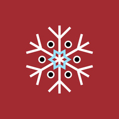 White blue black winter snowflake on red background. End of year christmas and sale season.
