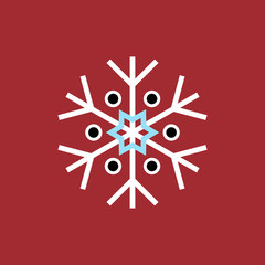 White blue black winter snowflake on red background. End of year christmas and sale season.