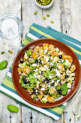 pumpkin quinoa black beans spinach Feta salad with pumpkin seeds