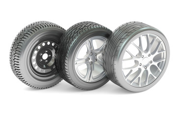 Set of car wheels, 3D rendering