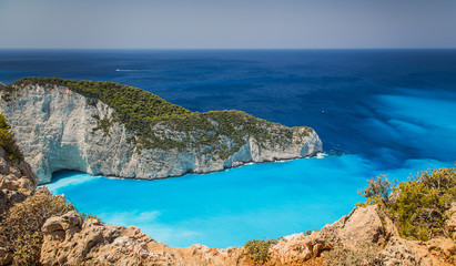 Amazing Navagio beach (shipwreck beach) on Zakynthos. Ionian island in Greece