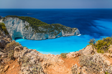 Amazing Navagio beach (shipwreck beach) on Zakynthos. Ionian island in Greece